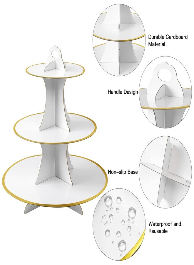 Soleebee 3-Tier Round Cupcake Stand, Cardboard Cupcake Tower, Dessert Cup Cake Stand Tower for Birthday Wedding Party Decoration, Cupcake Tier Stand 2 Set (White Gold) - Image 3
